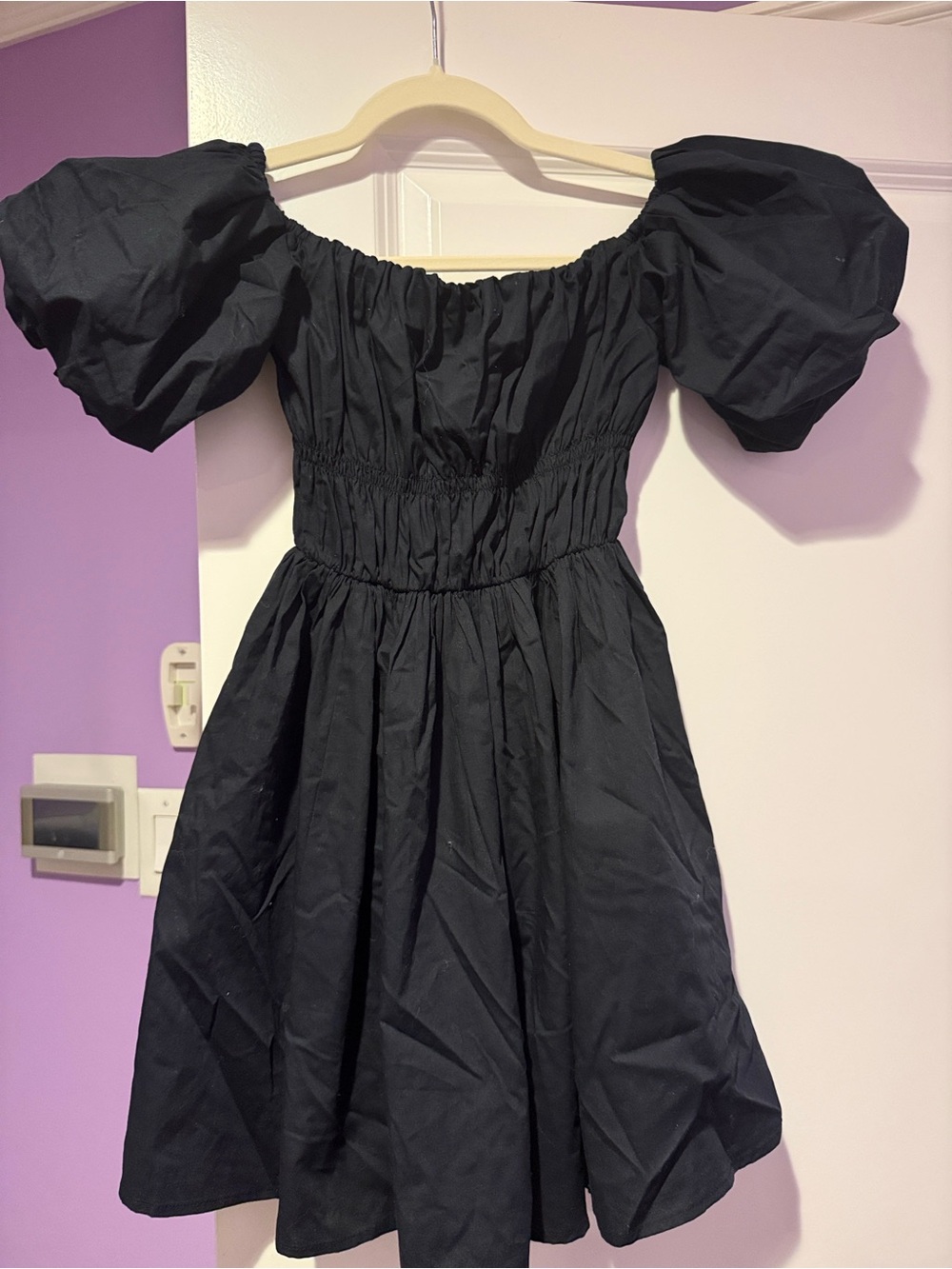 Black Puff Sleeve Off-Shoulder Dress